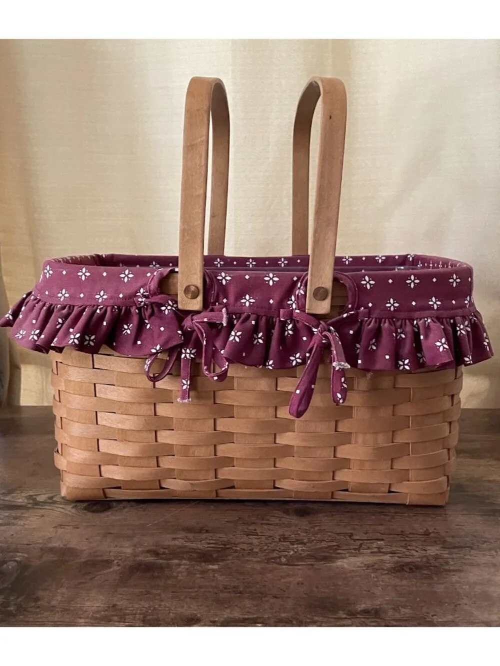 Vintage Longaberger Large Market Basket 10634 Swinging Handles 2 Liners 1997